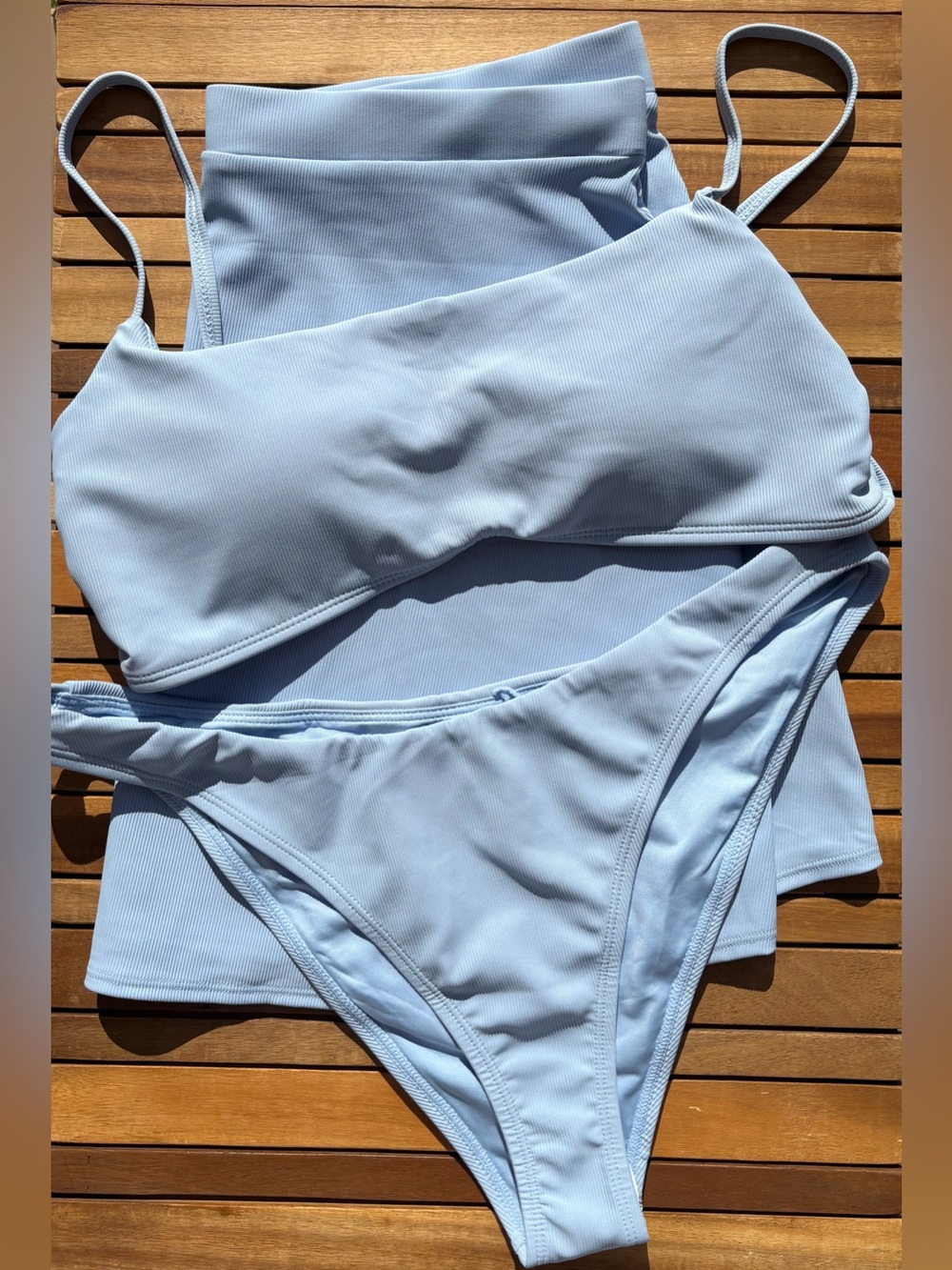 LARGE NWT Light Blue Scoop Bikini 3 Piece Skirt Swim set Wilo the Label